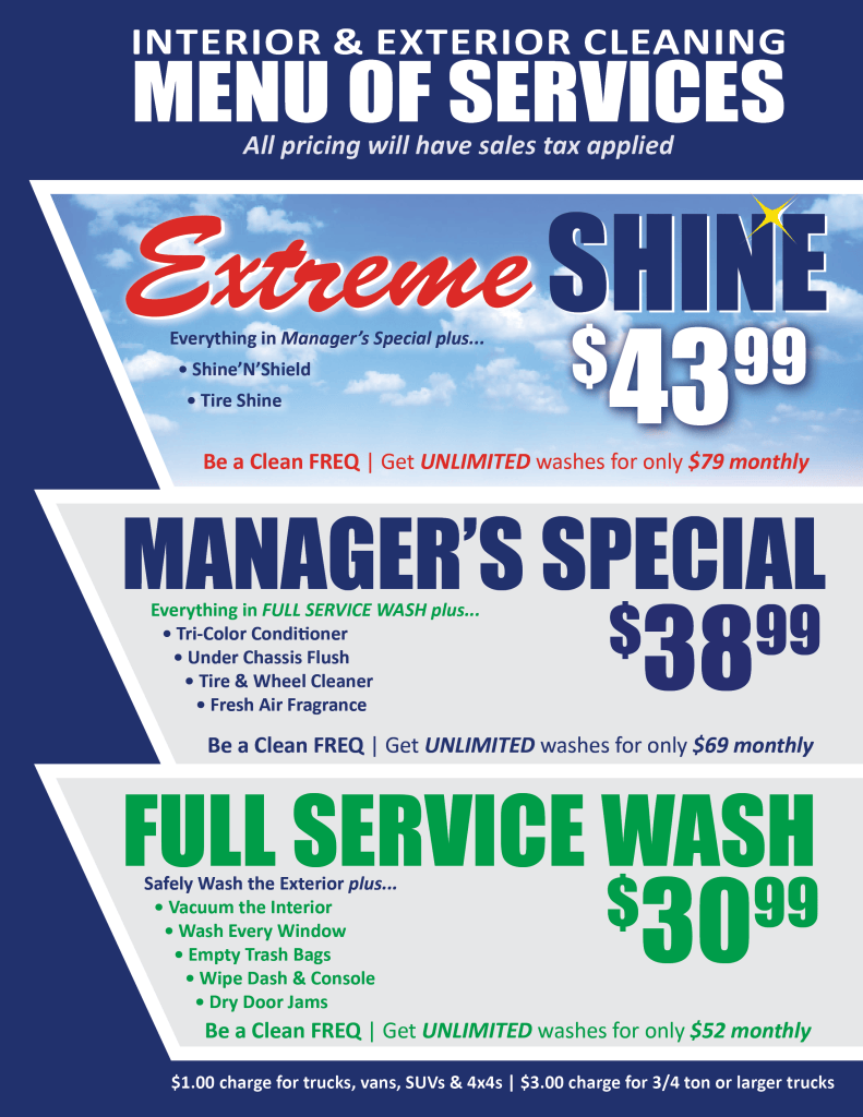 PDQ Car Wash Full Service Wash Options- We Clean Inside and Out
